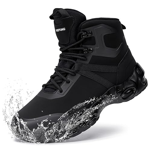 KEFUWU Military Tactical Boots Women Wide Waterproof 6 Inches Lightweight Durable Side-Zip Combat Hiking Work Boots Non Slip - 6.5 - Black Leather