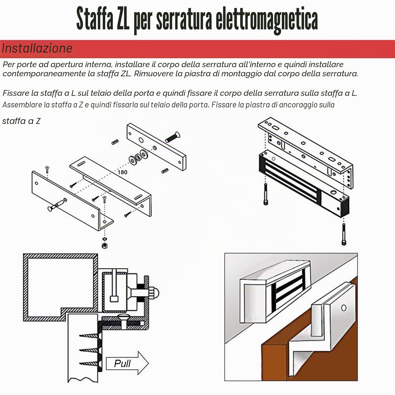 Serratura Magnetica Elettrica 280KG, Elettromagnete Porta con Staffa ZL | DC 12V Fail Safe NC, Serratura per Controllo Accessi, Sistema Sicurezza Porte in Vetro Legno e Metallo