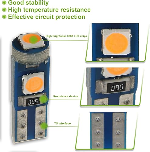 Miniatura 4 de T5 3SMD Rosa LED 3030 DC 12V PC74 PC37 PC2721 Ancho del vehículo Indicato Luz de lectura Luz de etiqueta con enchufes giratorios (paquete de 20