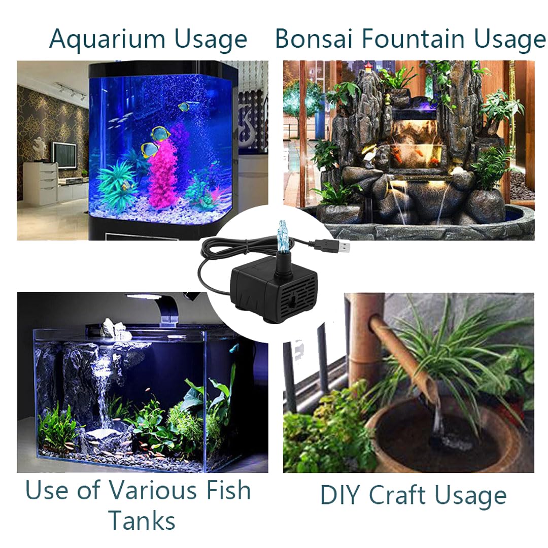 GERUI 3 sztuki USB mini pompa zanurzeniowa, 180 l/h, regulowana, ultralekka pompa wodna do zbiornika na ryby, stawu, studni dla zwierząt domowych, hydroponiki