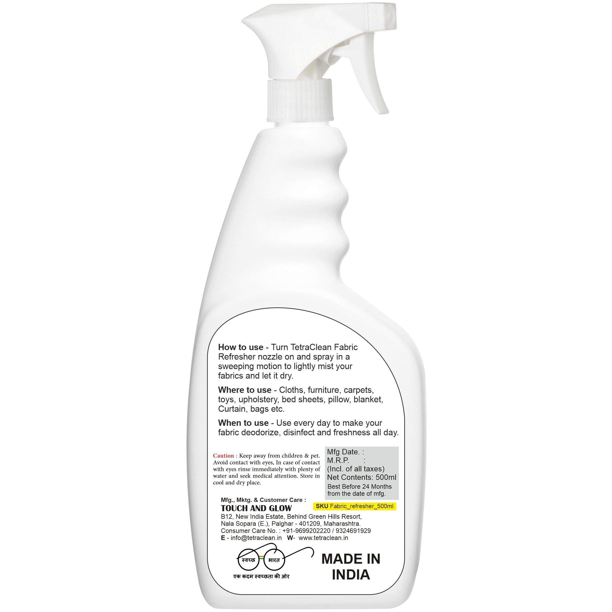 Tetraclean Fabric Refresher Eliminate Odours & Disinfect and Deodorize Fabric | For Home & Commercial Use, (500 ML)