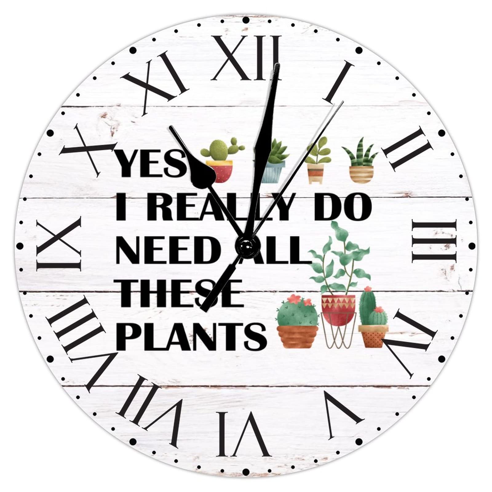 Horloge murale en PVC brillant 30,5 cm silencieuse avec chiffres romains décoration plantes