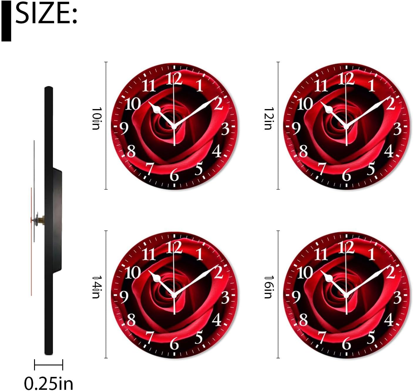 Battery Operated Decor Clocks Non-Ticking Silent Clocks Personalized Wall Clock with Photo for Bathroom,Office,Living Room-Red Rose Exquisite(16inch)