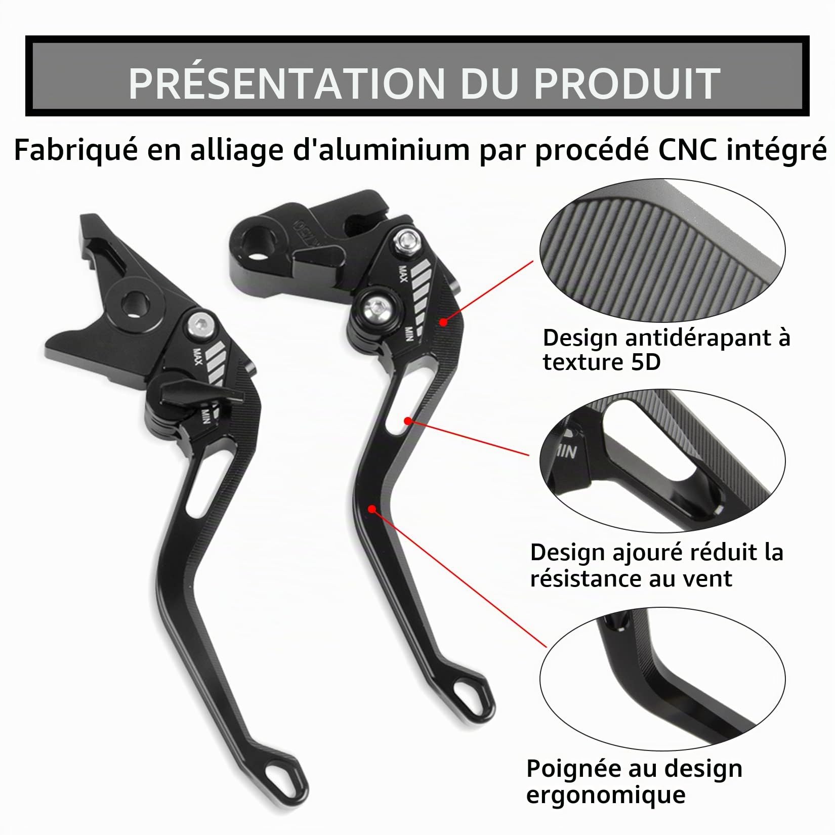 PSLER Leviers d'embrayage de frein 5D losange pour Z750 (Not Z750S model) 2004-2006 (Noir)