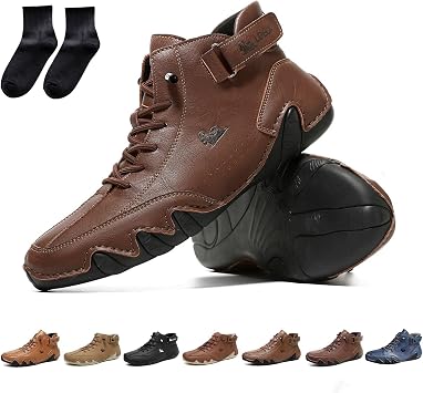 Italian Handmade Genuine Leather High Boots, Beck Shoes Men Waterproof Lightweight Breathable Non-Slip Slip-on Shoes for Hiking Camping & Driving All Season Chukka Boots  Color Dark brown , Size