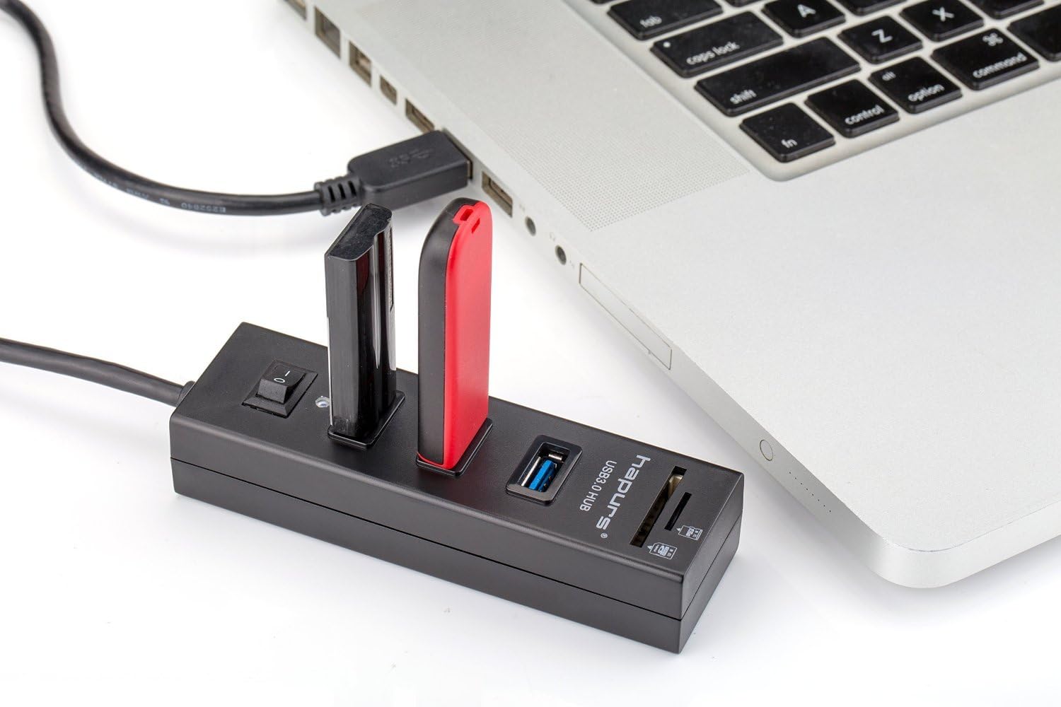 Hapurs 3 Port Portable USB 3.0 Hub, USB3.0 High Speed SD TF MMC Card Reader with Power Switch
