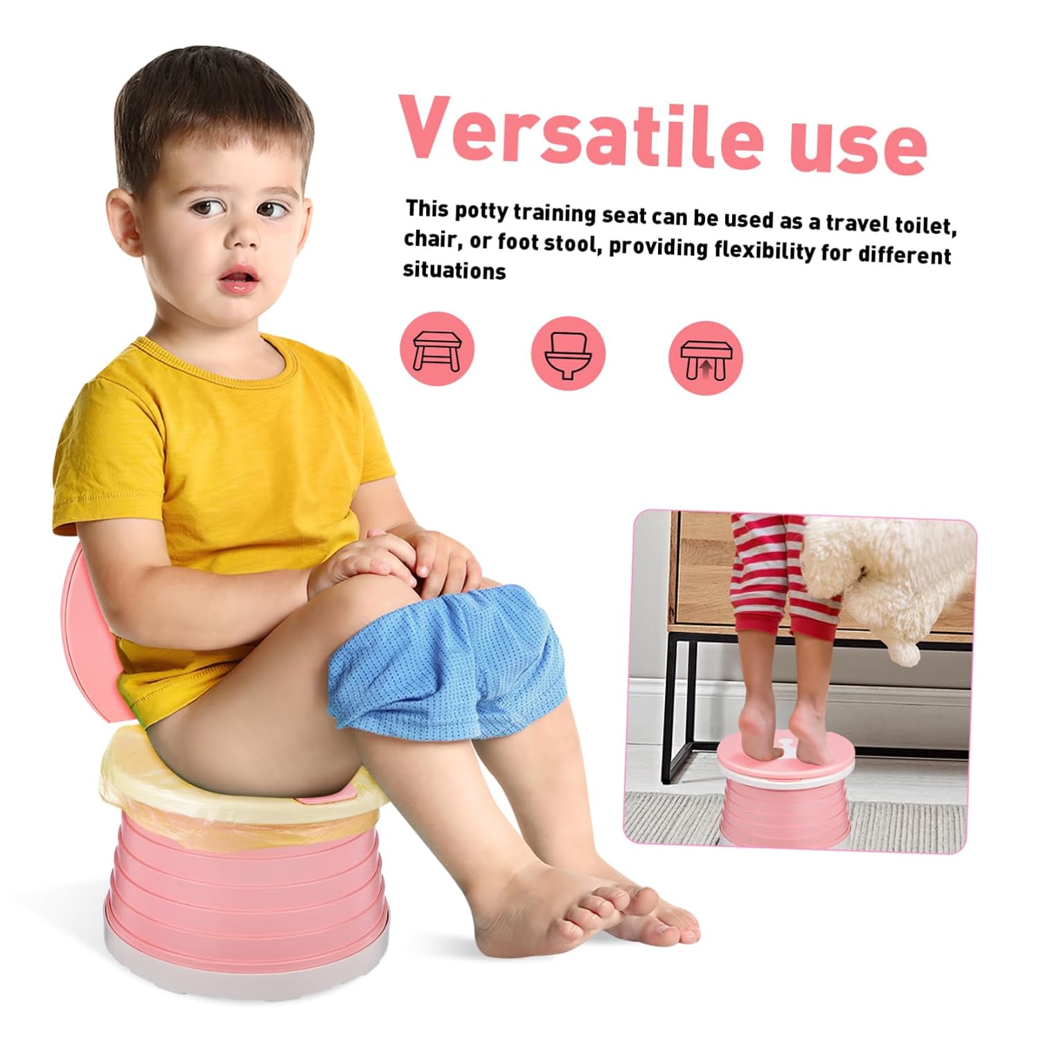 1 Set Foldable Potty Seat for Portable Travel Toilet for Camping and Outdoor Use Friendly Design with Comfortable Backrest Easy to Carry Engaging Pink Color