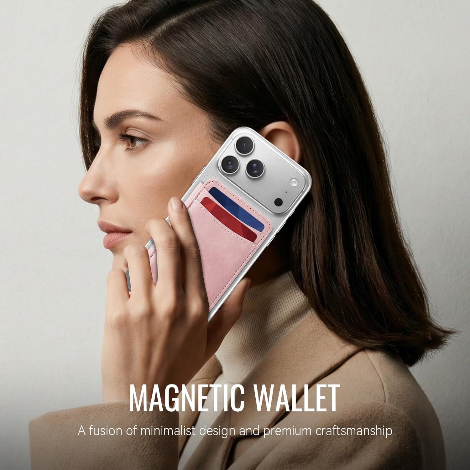 for Magsafe Wallet Magnetic RFID Blocking Card Holders, PU Leather Strong Magnet Phone Wallet Compatible with Magsafe Phones and Cases for iPhone 17/16/15/14/13/12/ Pro/Max/Plus, Rose Pink