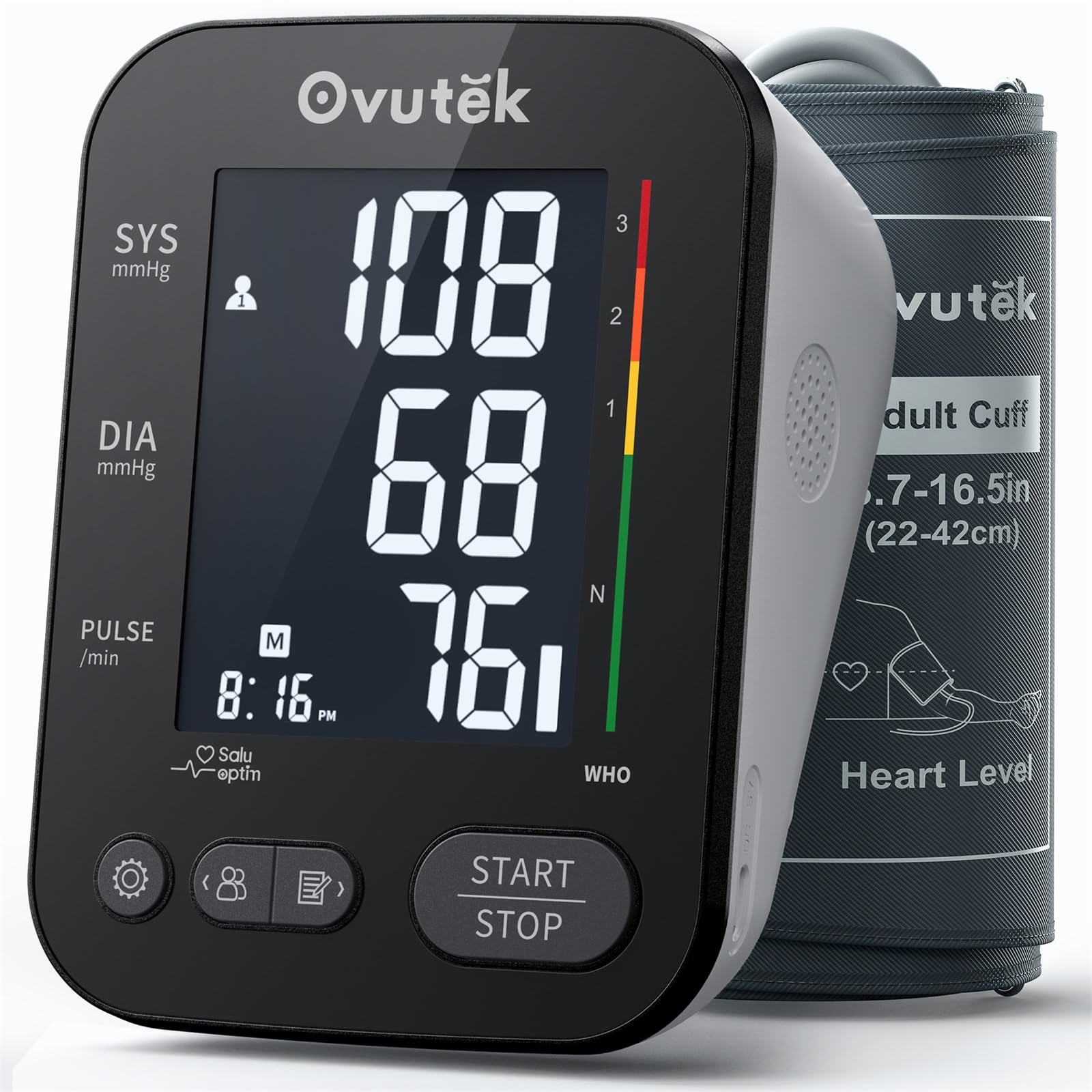 OVUTEK Blood Pressure Monitors FSA HSA Eligible, Backlit Upper Arm BP Machine with Adjustable Large Cuff, Automatic Digital BP Monitor for Home Use(Black Backlight)