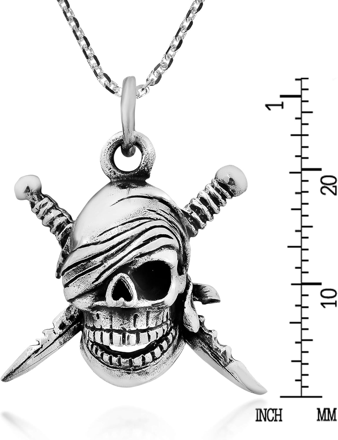 AeraVida 925 Sterling Silver Pirate Skull & Crossed Swords Pendant Necklace – Oxidized Power Symbol Jewelry for Men & Women | Punk, Biker & Gothic Statement