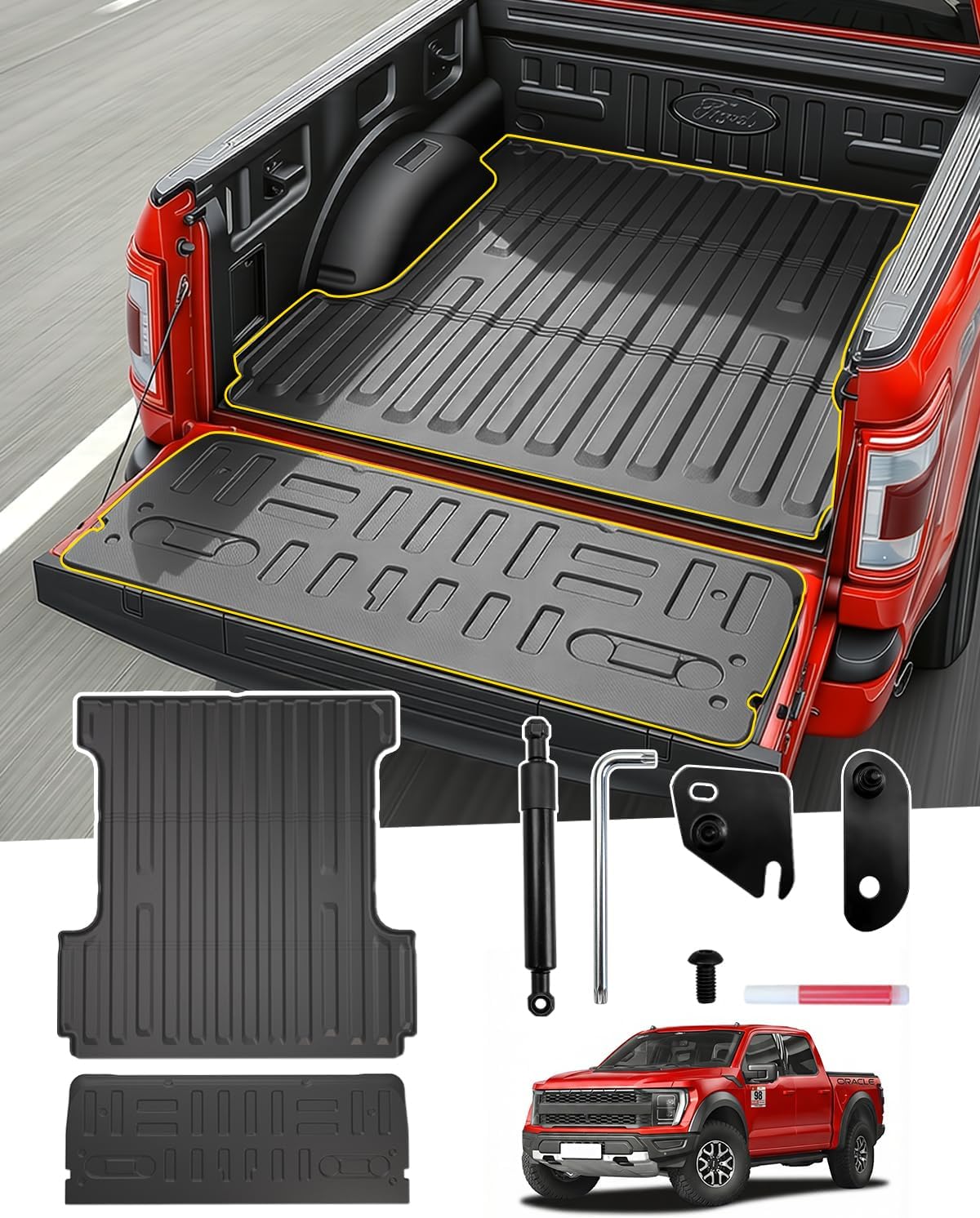 PWY Bed Mat & Tailgate Bed Liner for Ford F-150 (2015-2024 2025, 5.5FT) / F150 Lightning (2022-2025), TPE Heavy Duty Tailgate Protector + Truck Bed Mat, All Weather & Non Slip, Truck Stuff