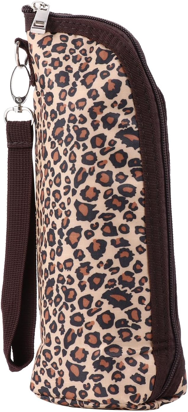 SECFOU Waterproof Insulation Milk Bottle Thermal Bag with Leopard Print, Oxford Cloth Bottle Travel Tote, Breastmilk Storage Pouch, Portable Feeder Carrier