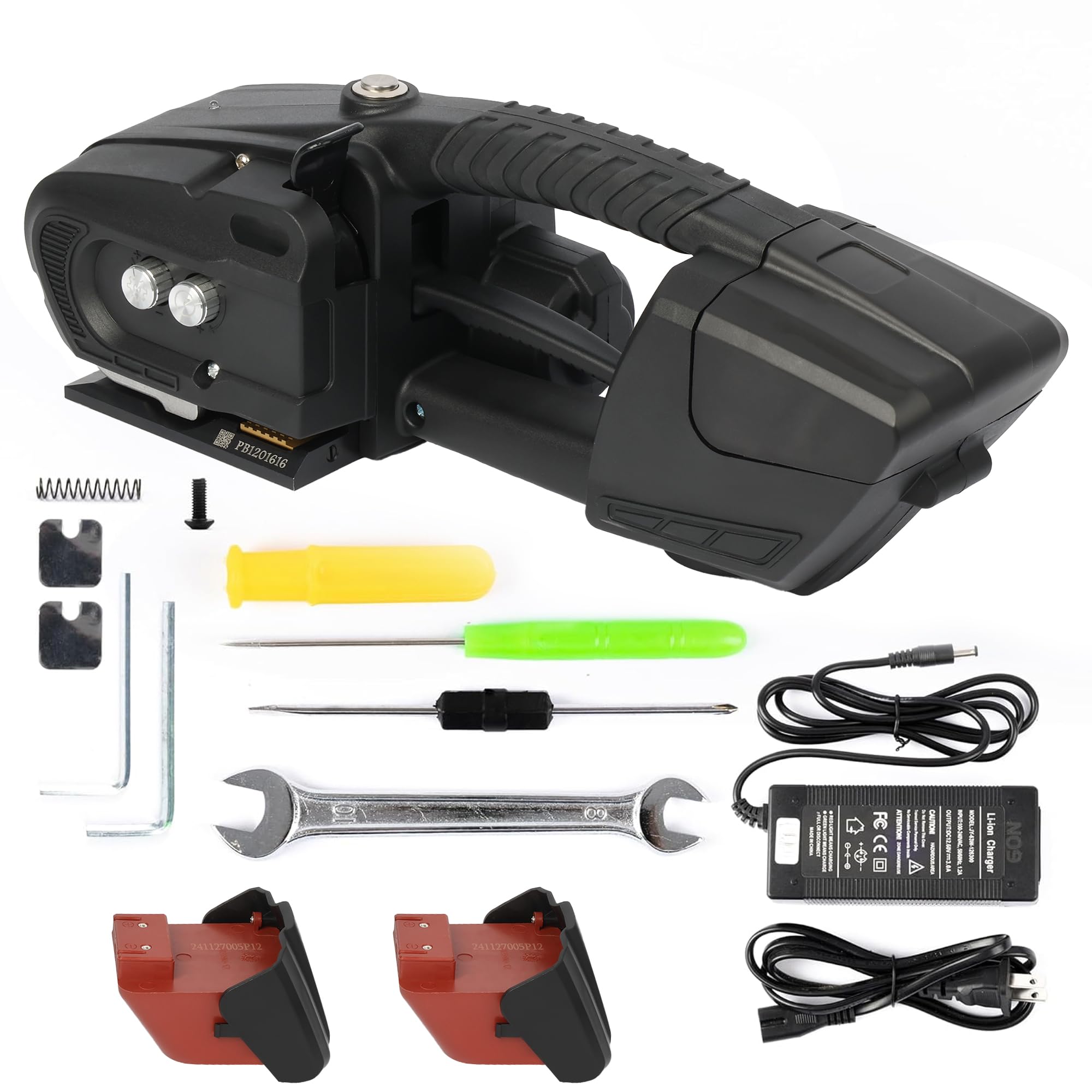 U.S. Solid Reggiatrice elettrica automatica a batteria – 2 x 4000 mAh, per nastri PP/PET 13-16 mm, per imballaggio e pallet