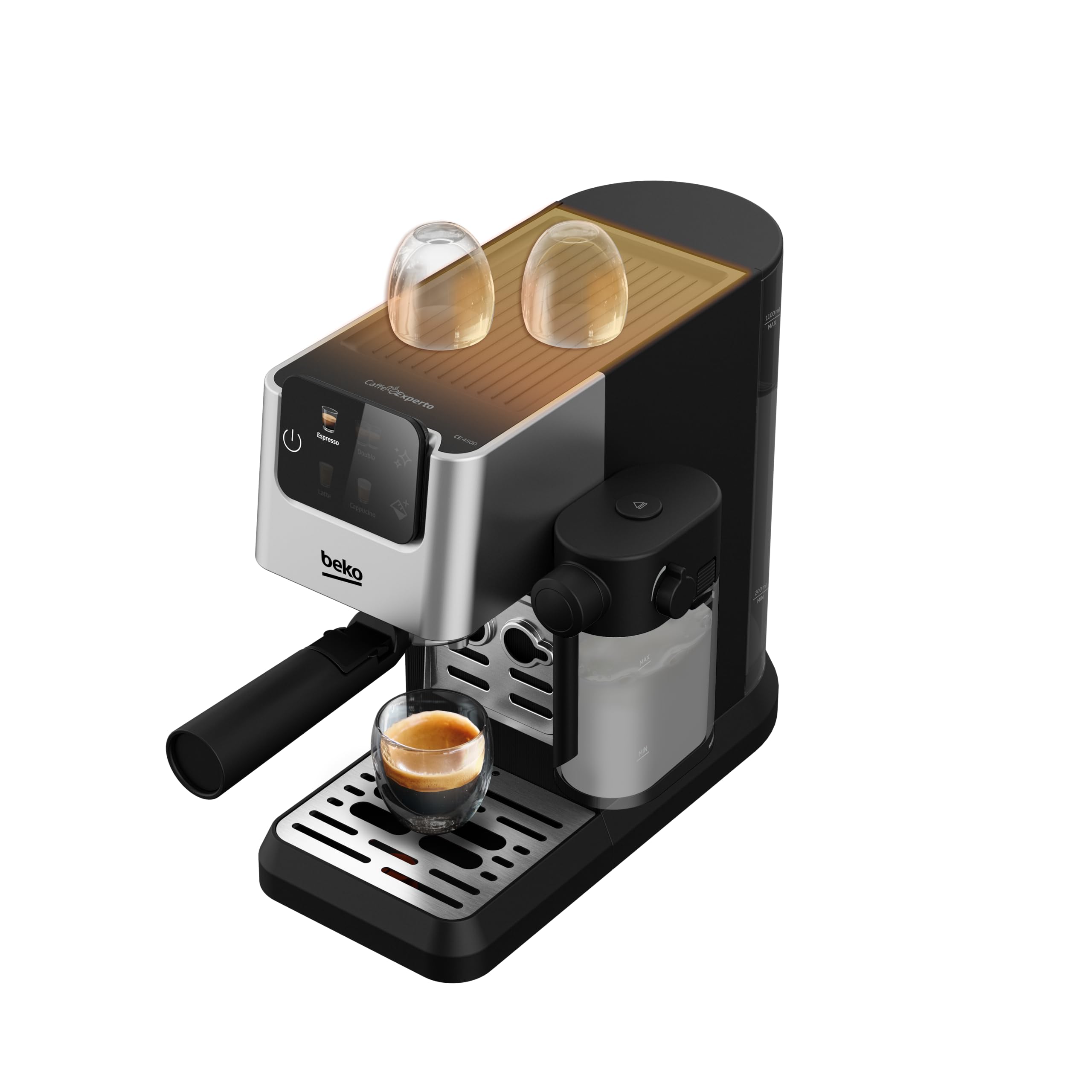 Beko CEP5304X - Macchina Caffè Espresso Manuale, Montalatte Integrato, 1,1 L, 15 bar - Inox, 14,5 x 42,5 x 35,5h cm