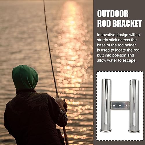 Miniatura 5 de Soporte para caña de pescar: Soporte de caña de pescar de doble tubo, soporte de acero inoxidable 316 de montaje lateral para caña de montar,