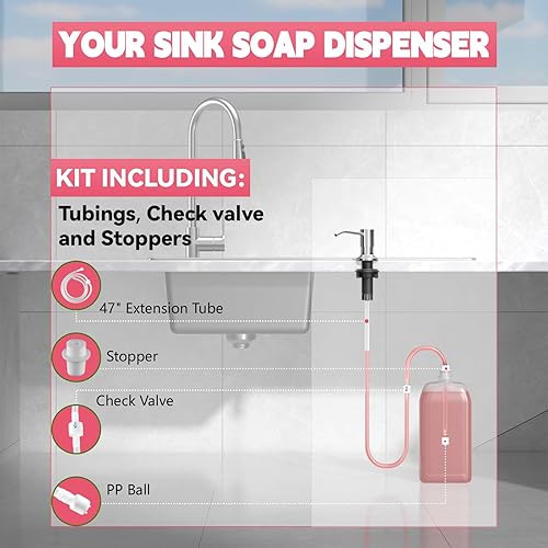 Miniatura 4 de Dispensador de jabón para fregadero, dispensador de jabón para fregadero de cocina con tubo de extensión de 47 pulgadas, base de cabezal de bomba