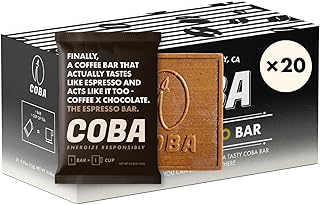 COBA Caffeinated Coffee Chocolate [1 Bar = 1 Espresso] - Energy Boost, Portable, All Natural Caffeine for Gym, Travel, Daily Use - Gluten Free, Non GMO (20 Pack, Espresso)