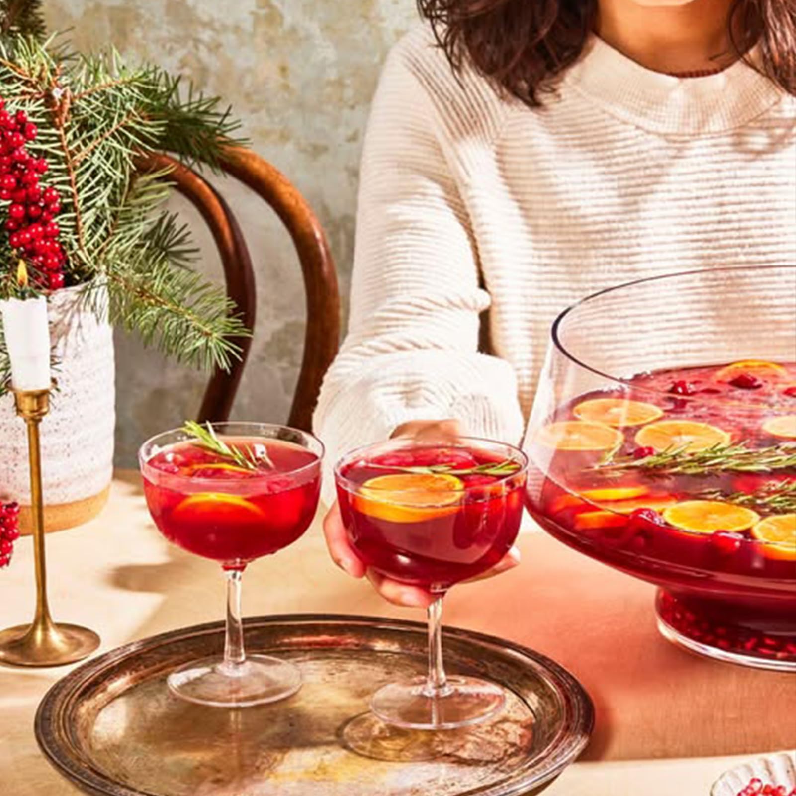 Elegant Glass Punch Bowl with Ladle - Party Centerpiece -7