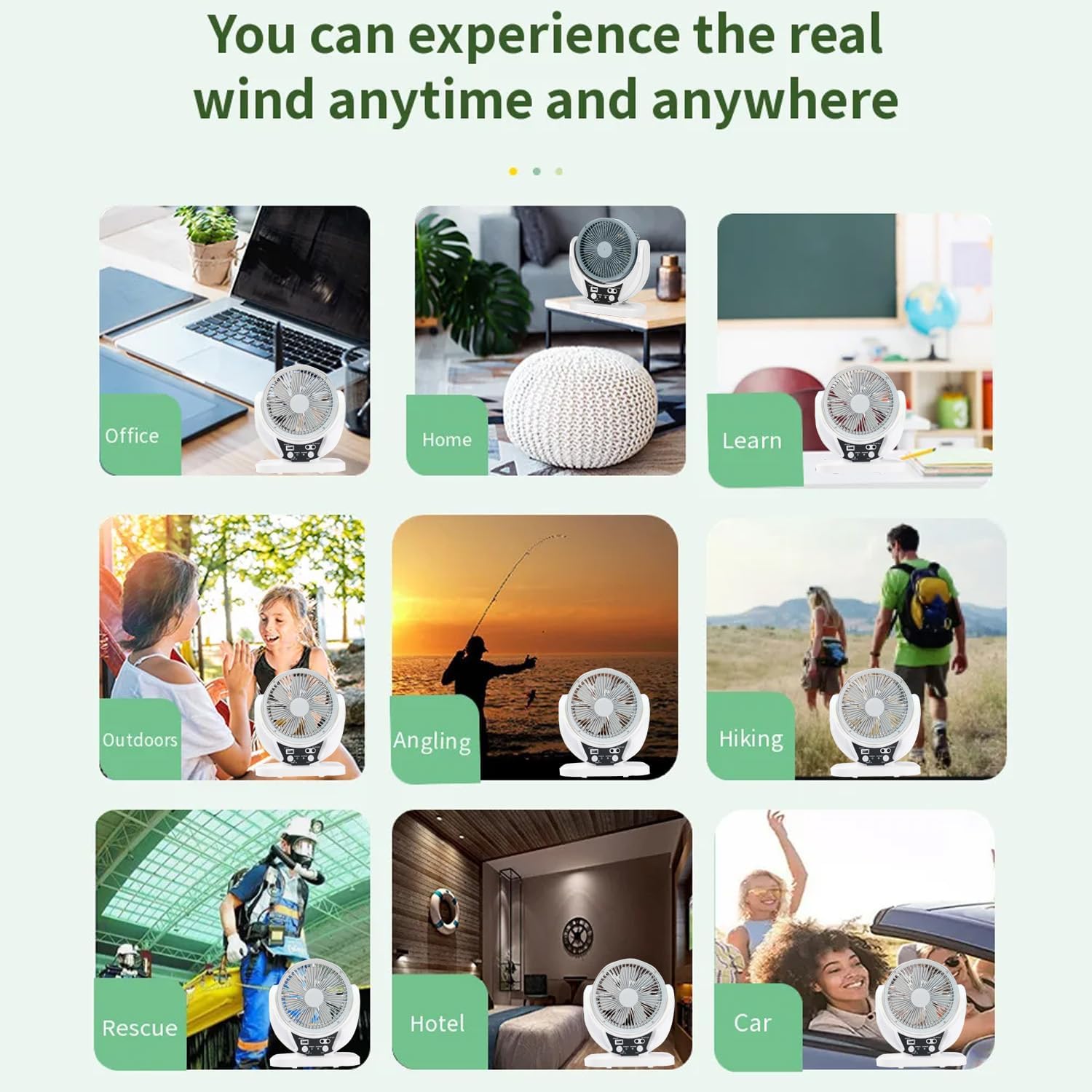 Camping Fan with Solar Panel, Rechargeable Battery Powered Tent Fan with LED Light & Bulbs, Portable Desk Fan for Outdoor Camping, Fishing, Hurricane, Home Emergency