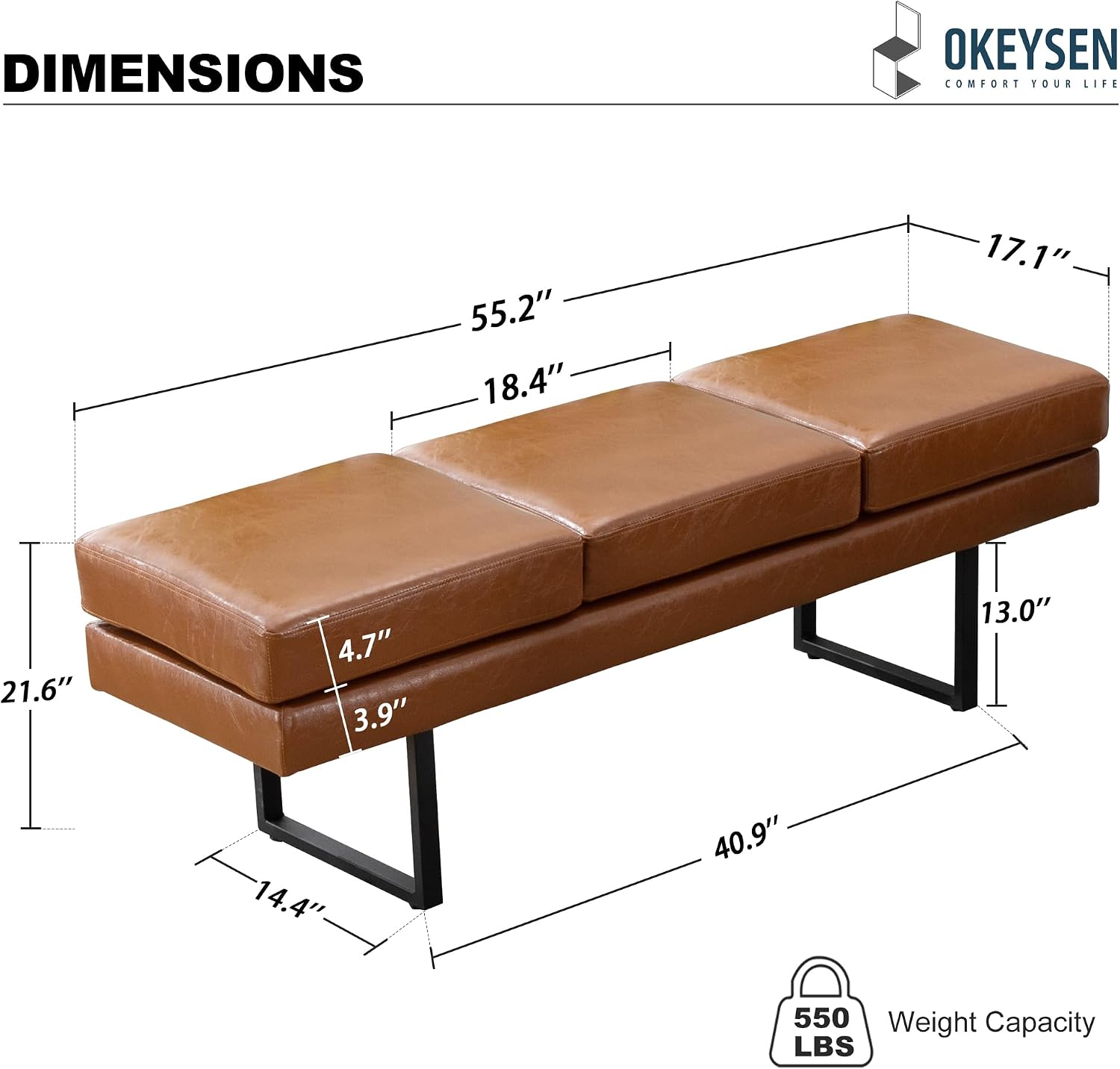 Okeysen Waiting Room Chairs Bench Seat,Office Guest Receptions Bench,57 Inches Conference Room Chairs with 3 Seats,Upholstered Lobby Chairs Salon Shop,Entryway Leather Bench for Bedroom,Living Room