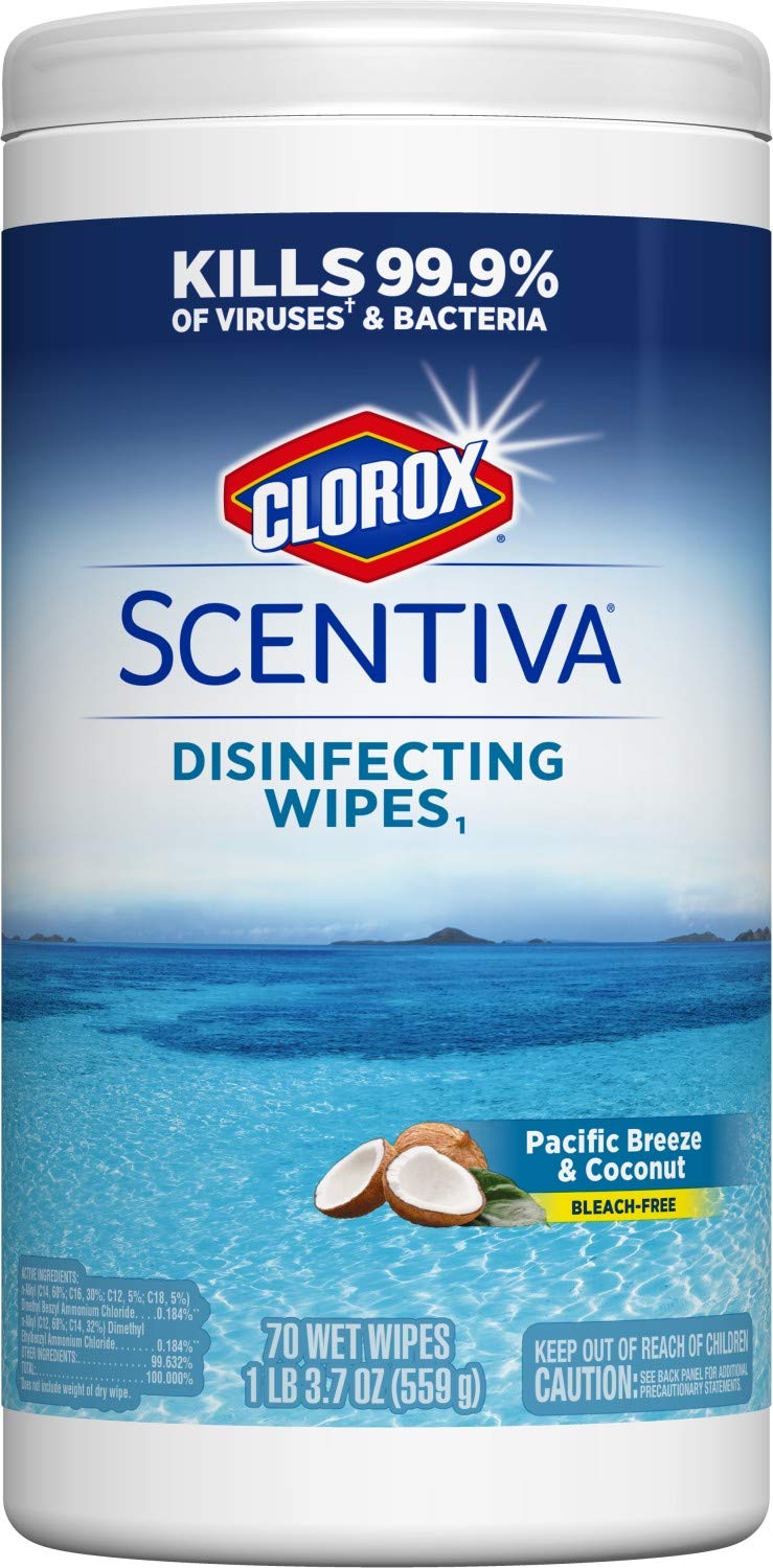 Clorox Scentiva Wipes, Bleach Free Cleaning Wipes – Pacific Breeze & Coconut, 70 Count (31767)