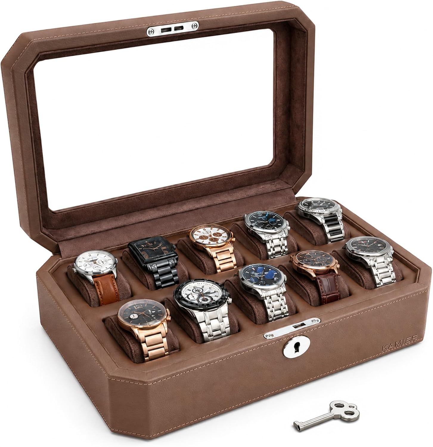 High Quality Watch Case with Lock, PU Leather Watch Organizer Display Case