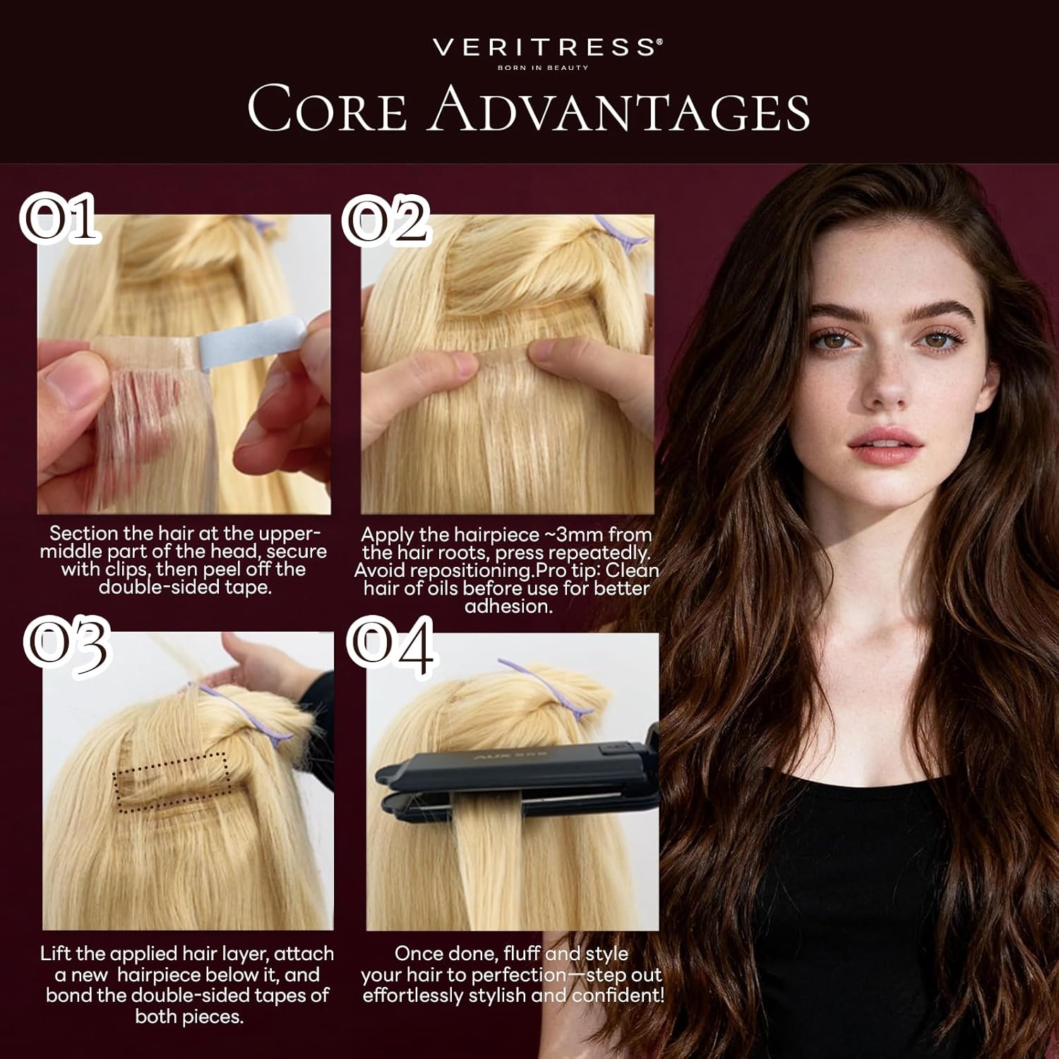 Tape in Hair Extensions Real Human Hair, 16Inch 50g 20pcs Remy Human Hair Extension for Women, Silky Straight Skin Weft Seamless Invisible Hair to Add Volume,4 Light Chocolate Brown