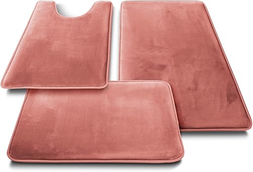 Miniatura 8 de Clara Clark - Juego de 3 tapetes de espuma viscoelástica y terciopelo para baño, antideslizantes, lavables a máquina y de secado rápido,