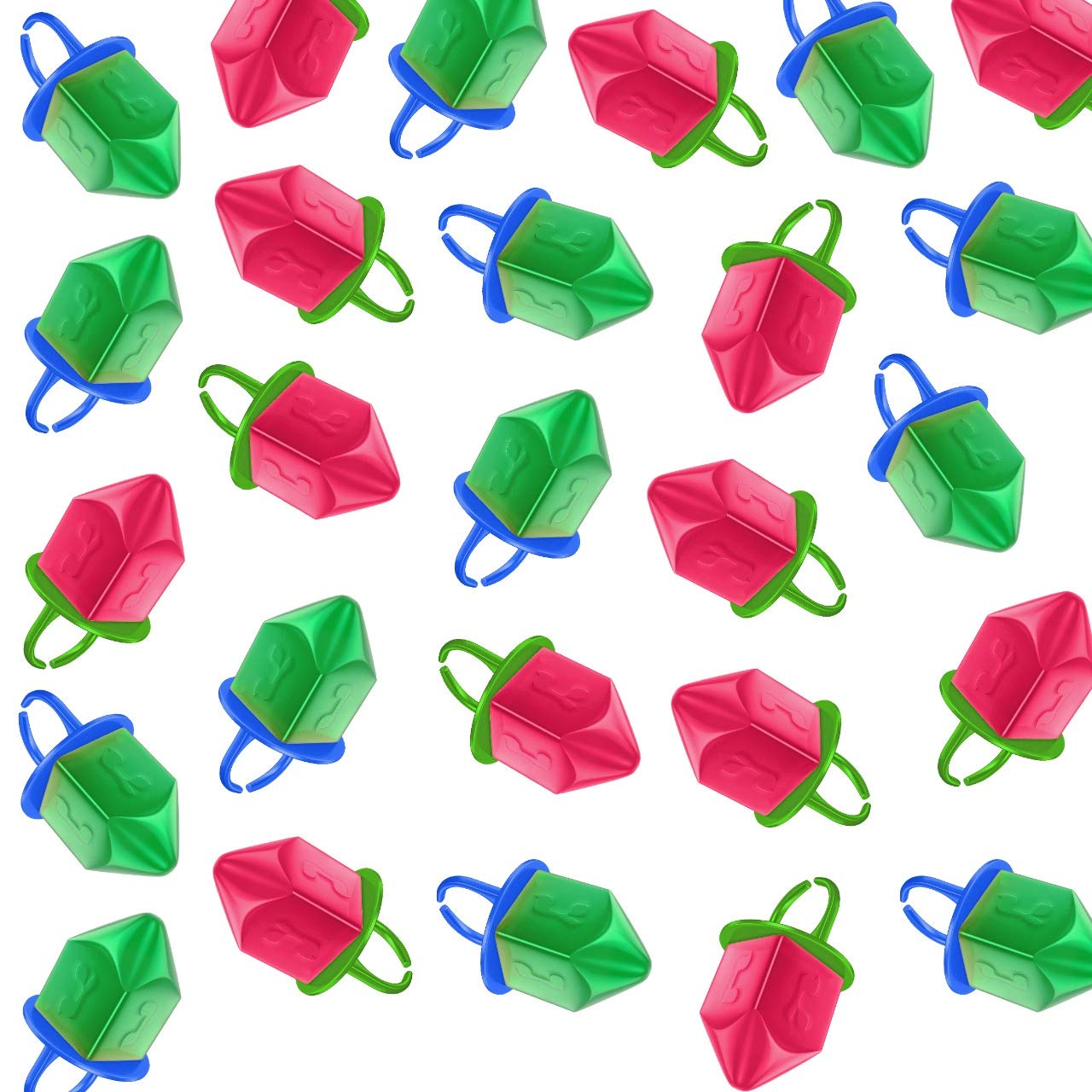 Dee Best Dreidel Jewel Pop Ring Shape Candy - Assorted Flavors Green Apple and Strawberry - 36 Count Individually Wrapped