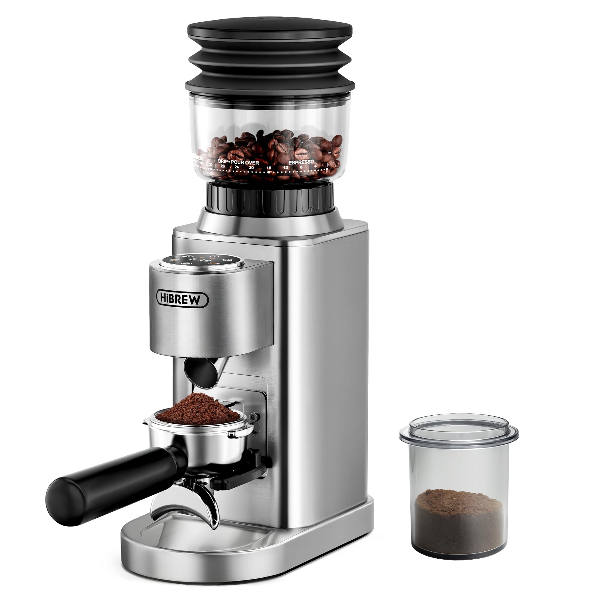 Moulin à café électrique HiBREW G7-48 réglages précis pour espresso/café filtre/café à la française, contrôle des portions et antistatique, broyeur conique pour un café fraîchement moulu