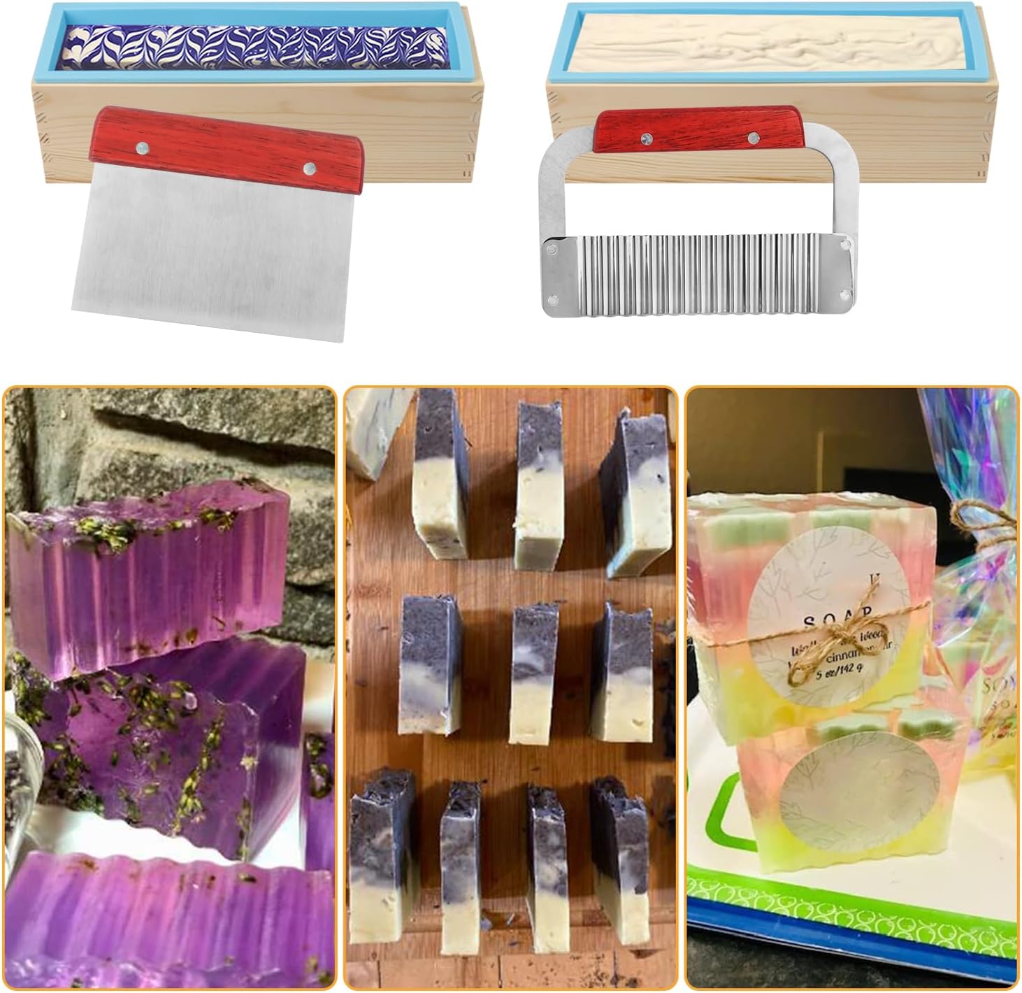 GNIEMCKIN 4 Set 42 oz Soap Molds for Soap Making & Two Cutter, 42 oz Loaf Molds for Pour or Cold Process