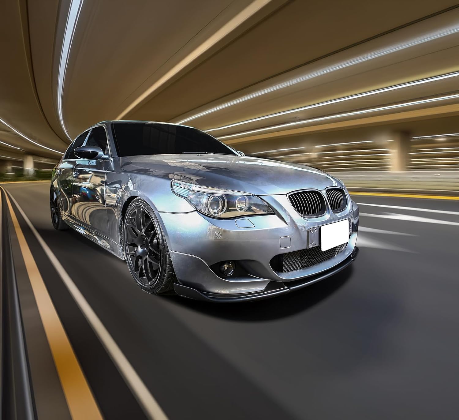 IKON MOTORSPORTS, Front Bumper Lip Compatible With 2004-2010 BMW 5-SERIES E60, H Style PU Black Front Lip Spoiler Splitter, 2005 2006 2007 2008 2009