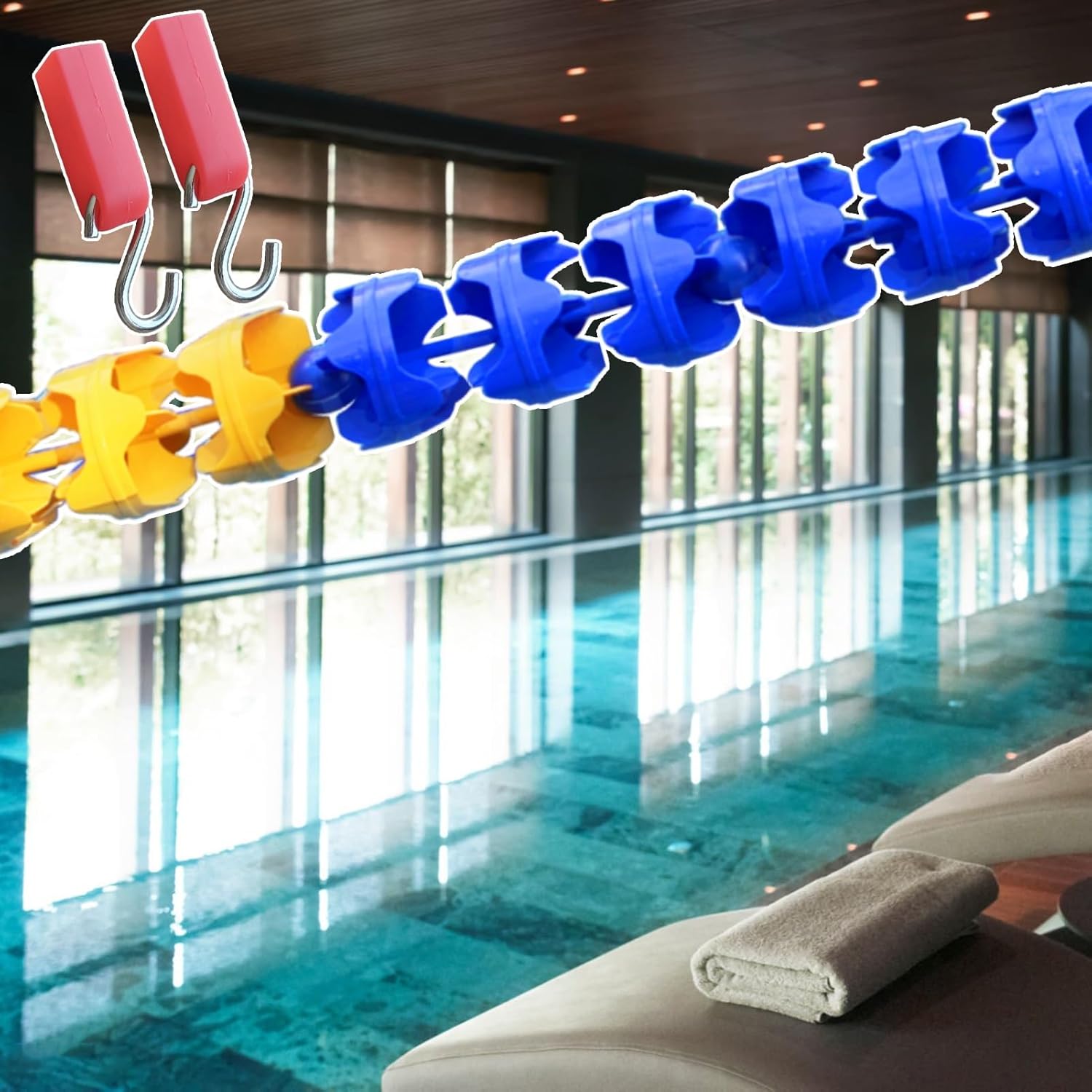 Generic Swimming Pool Safety Float Line Kits, Strong Buoyancy Pool Divider Floating Buoy Line with 2 Hooks, Float Pool Divider for Marking Danger Areas, 3meter eter (9.8ft)