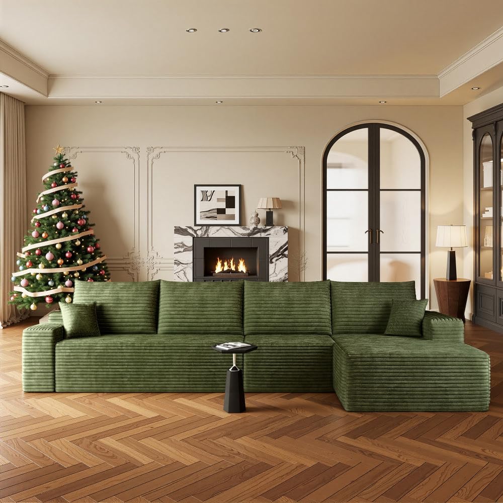 Boneless Couch, Modular Sectional Couches for Living Room, U-Shaped Cloud Couch Sofa with Deep Seat, Fluffy Corduroy Upholstered Corner Sofa