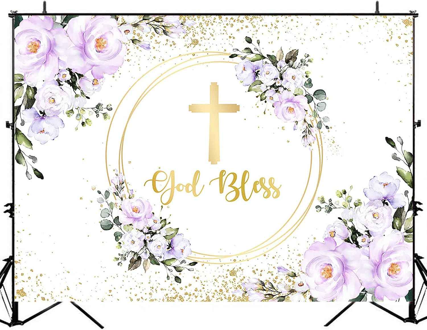 Avezano Violet Floral Baptism Backdrop Holy First Coummion Girls Gld Bless Baby Shower Background Purple Flower Christening Baby Shower Backdrops Decorations Photoshoot Props(7x5, Purple)