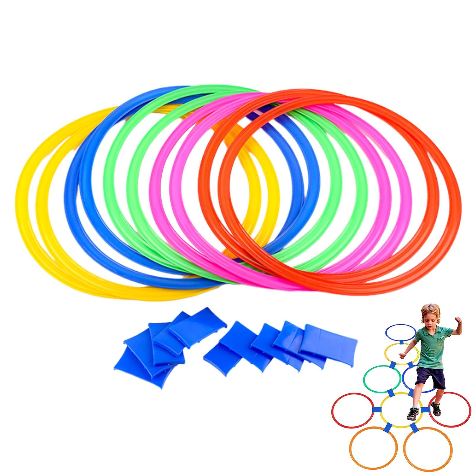 Anillos de rayuela para niños, Juego de Anillos de rayuela - Anillos de Agilidad | de obstáculos con puf, Cuadrados de 15 Pulgadas con Conectores para niños, Interior y Exterior