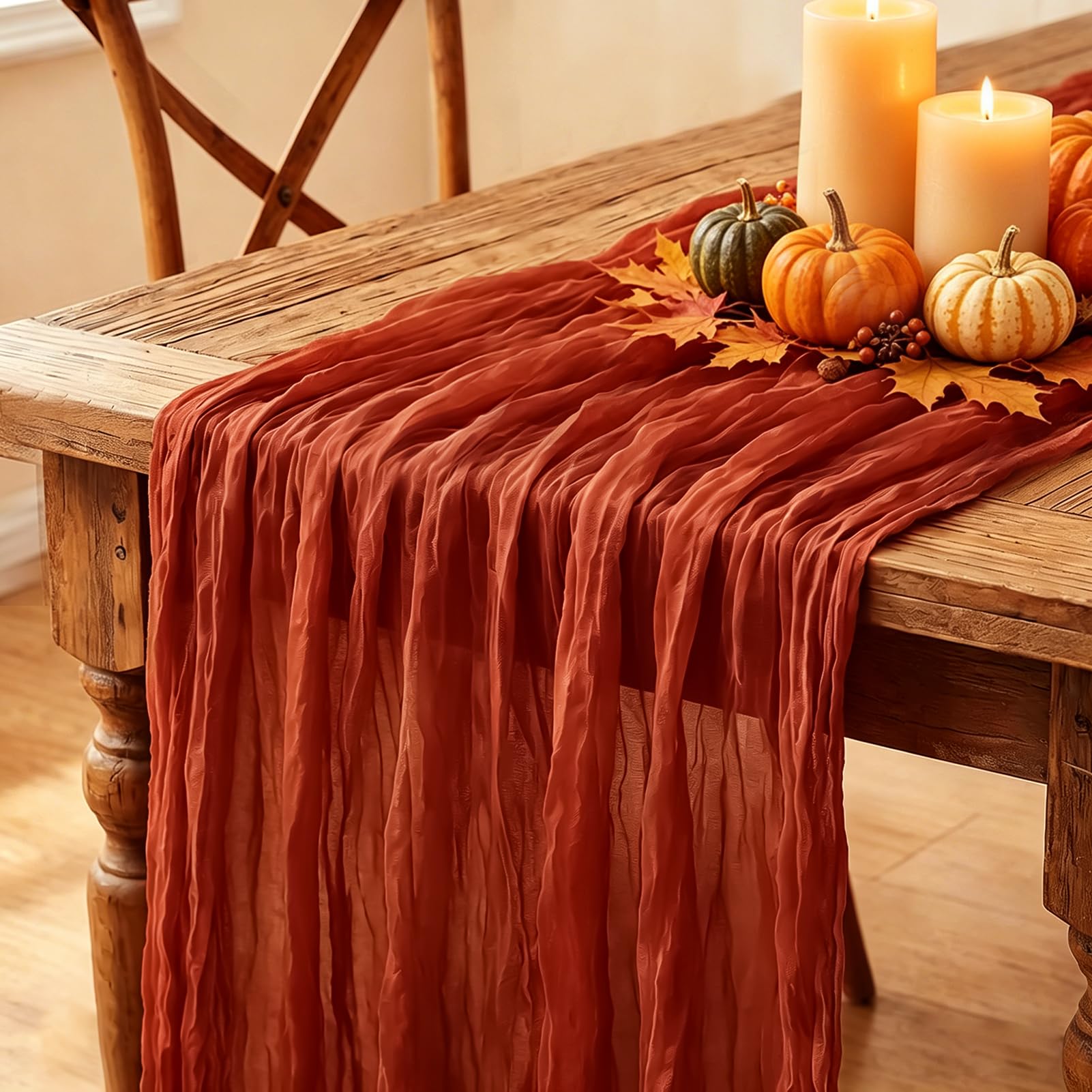 Fall Table Runner 10FT Thanksgiving Terracotta Cheesecloth