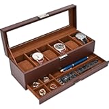 ProCase Watch Box for Men&comma; 6 Slot Watch Display Case with Drawer&comma; Mens Watch Case With Glass Lid&comma; 2-Layer Jewelry and Watch Storage Watch Holder Organizer for Men Women -6 Slot&comma; Espresso