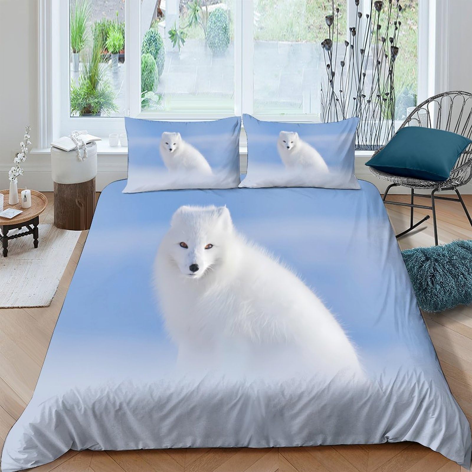 Ctjqhvkz Style-9 3D Printed Arctic Fox Fitted Sheet Microfiber Soft Sky Blue Mattress Cover Decorative For Bedroom Guest Room Student Dorm Single（135X200cm）