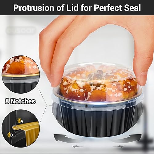 Miniatura 4 de EUSOAR - Vasos de aluminio para hornear, 5 onzas, 50 tazas reutilizables para magdalenas con tapas, 3.34 x 2.59 x 2.35 pulgadas, ramequines para