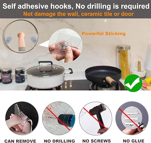Miniatura 5 de Ganchos adhesivos para colgar, paquete de 12 ganchos de pared resistentes de 22 libras (máx.) sin clavos, autoadhesivos, extraíbles, impermeables y