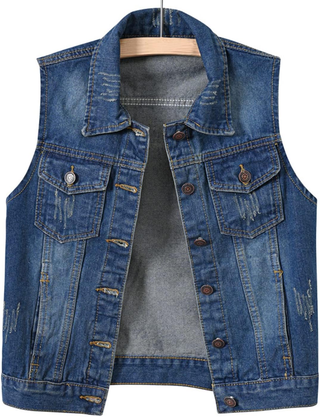 Locachy Women's Casual Denim Vest Jacket Slim Fit Sleeveless Ripped Tops - Image 3
