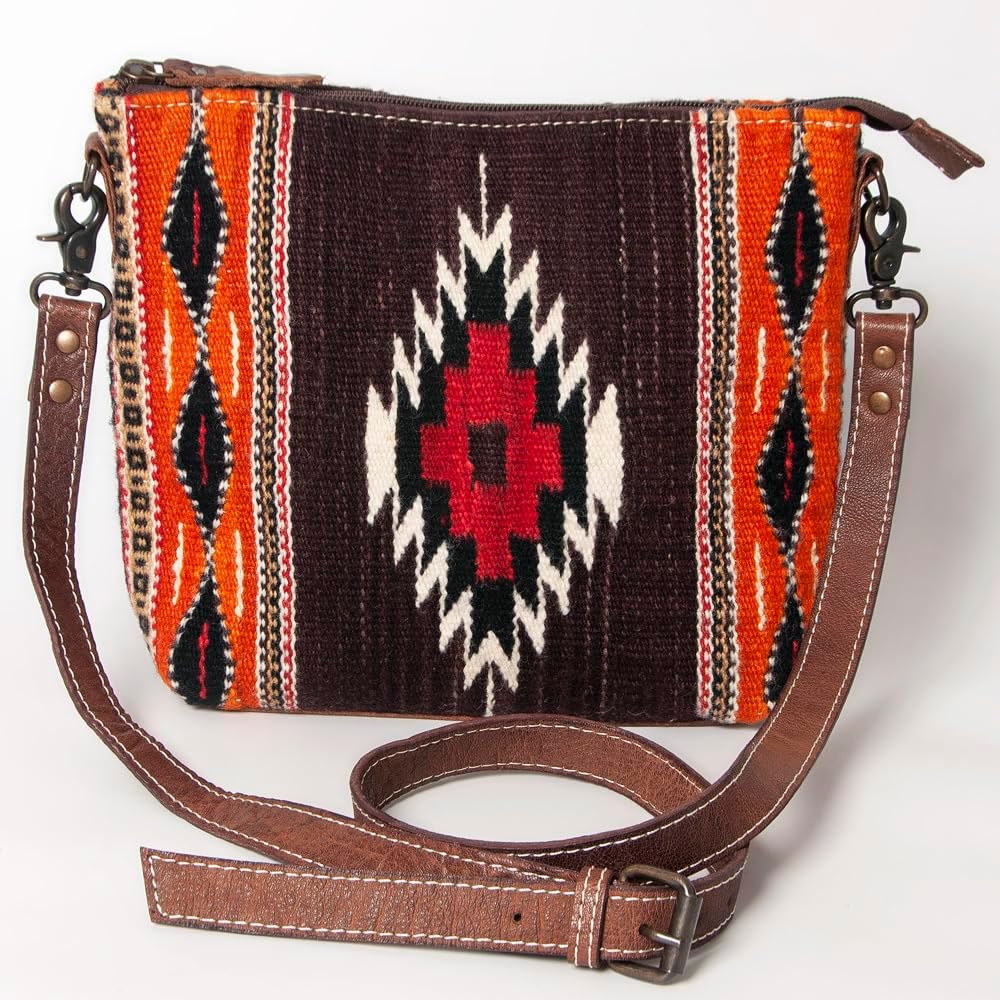 American Darling Western Crossbody Bag – Handwoven Saddle Blanket with Genuine Leather Trim, Lightweight Everyday Purse