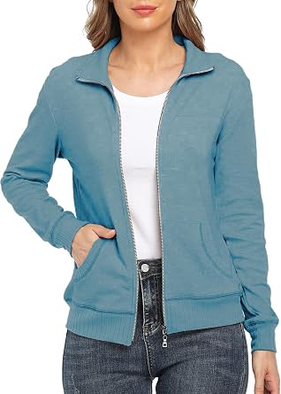 Zip Up Jacket for Womens Lightweight Sweatshirt no hood