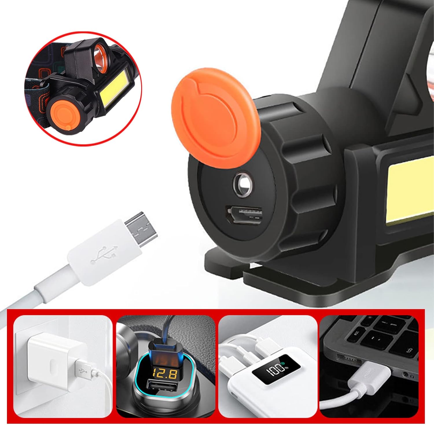 COB Headlamp Rechargeable Wide Beam Headlamp, Lightweight and Bright LED Head Flashlight for Adults and Kids Reading Outdoor Running Camping Hiking : Tools & Home Improvement