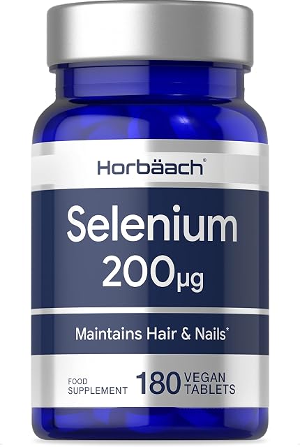 Selenium 200mcg Supplement | 180 High Strength Tablets | with L-Selenomethionine for Hair and Nails | Suitable for Vegans & Vegetarians | No Artificial Preservatives | by Horbaach