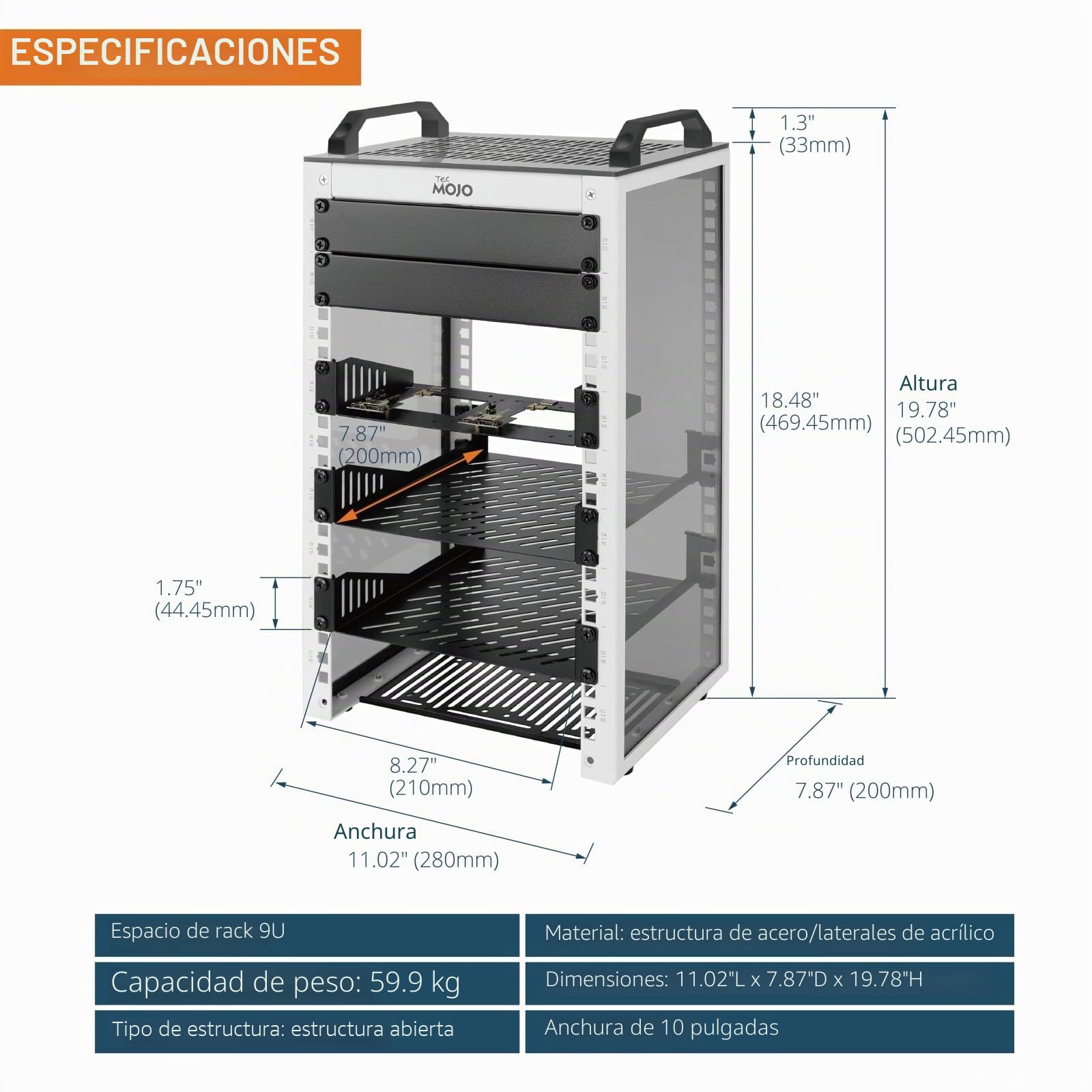 Tecmojo Mini rack de escritorio de 25,4 cm (10 pulgadas) 9U 200mm de profundidad, con estante SBC, placa adaptadora Micro HDMI a HDMI, panel en blanco, para equipos AV, NAS y servidor de 25,4 cm (10