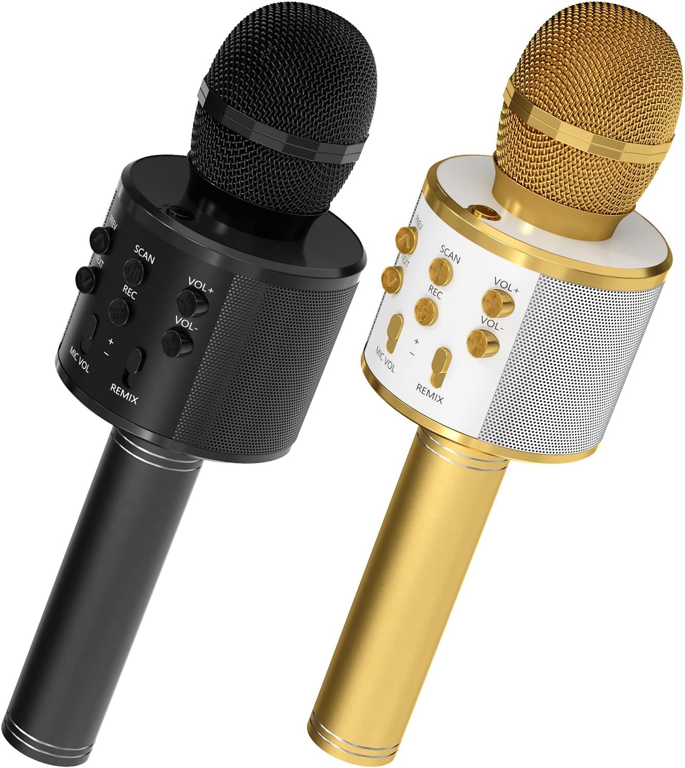 OVELLIC 2 Pack Karaoke Microphone for Kids, Wireless Bluetooth Karaoke Microphone for Singing, Portable Handheld Mic Speaker Machine, Great Gifts Toys for Girls Boys Adult All Age (Black & Glod)