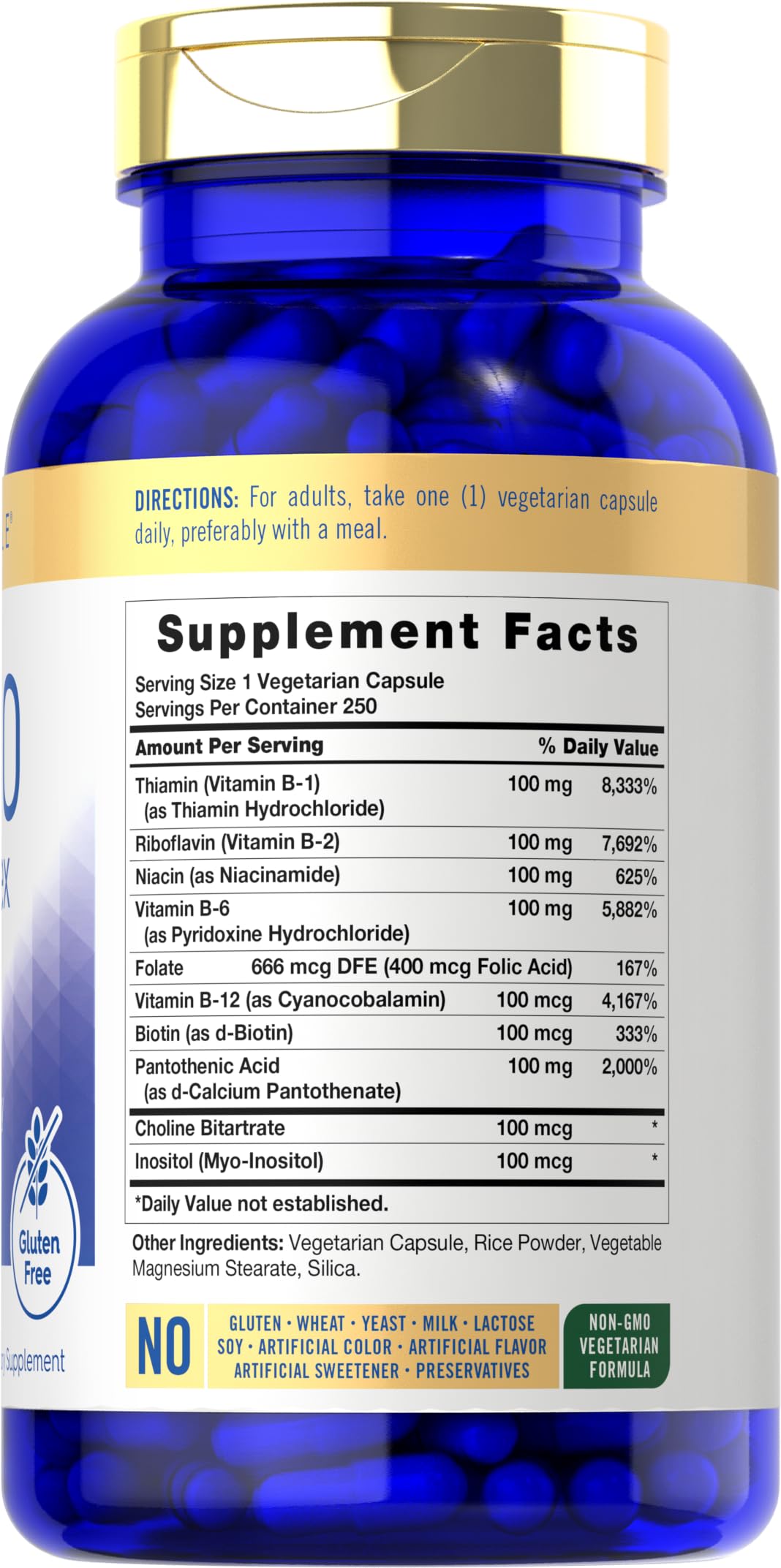 Carlyle B-100 Complex | 250 Capsules | B1, B2, B3, B6, B12 & Biotin — Amazon image 2