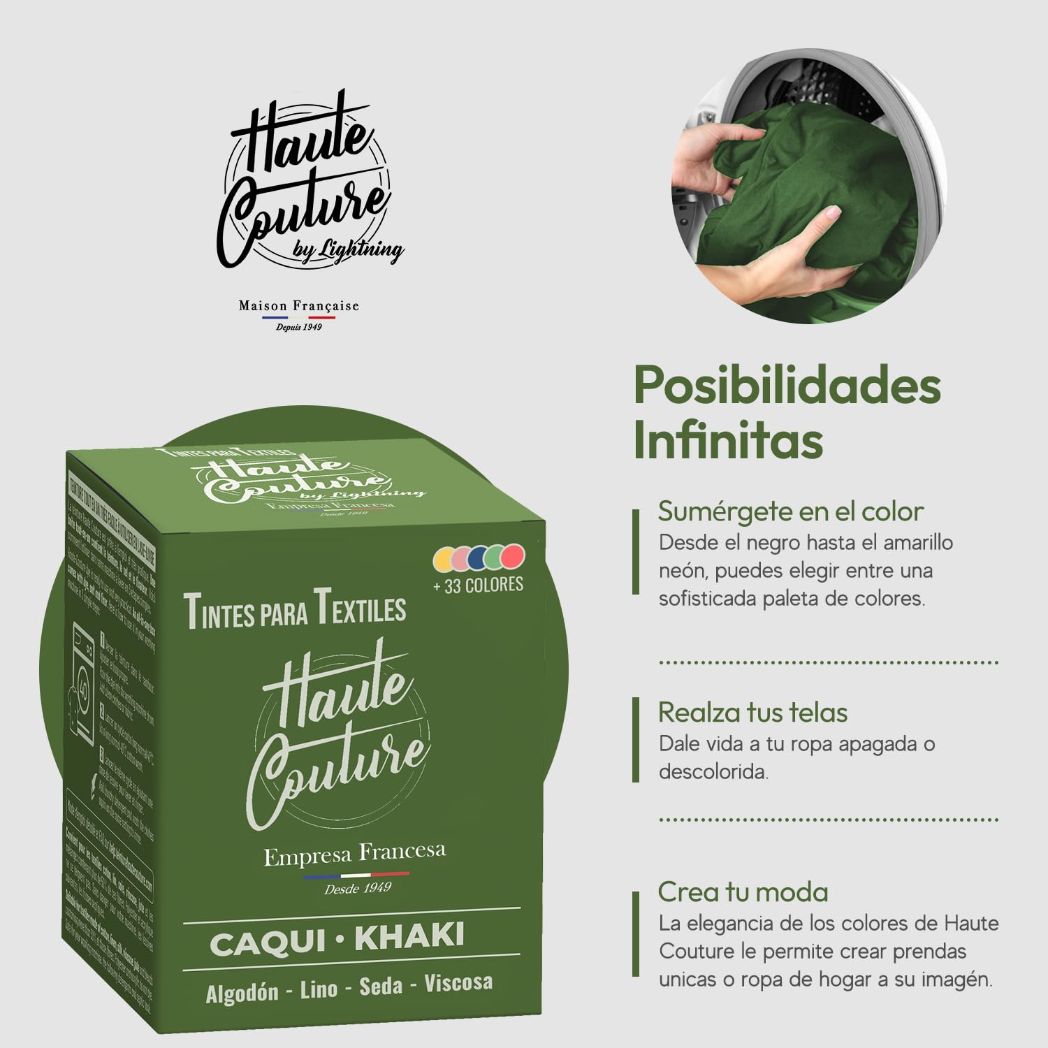 Haute Couture - Tinte para Ropa y Textil Caqui - 3x350g - Tinte Textil Todo en uno - Listo Para Teñir Ropa y Tejidos